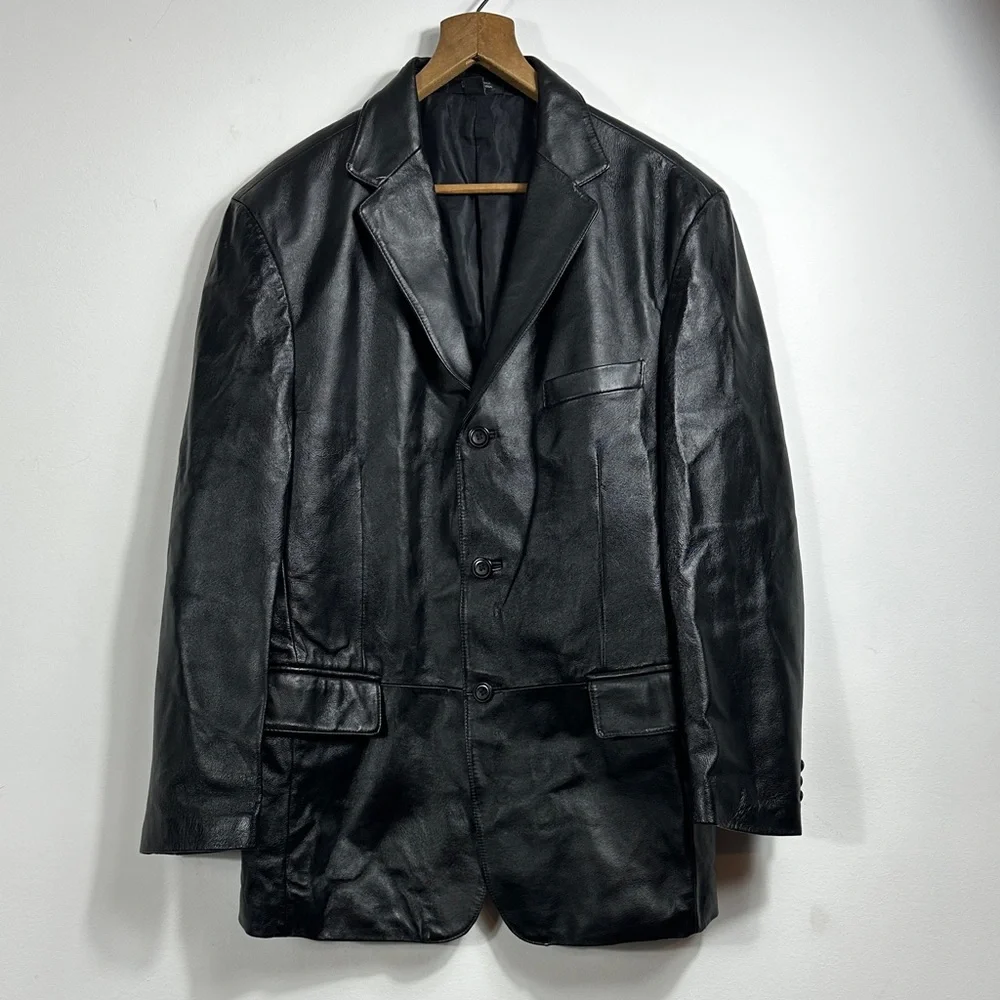 Stafford Executive Black Genuine Leather Men's Blazer Jacket RN93677 Sz‎ M